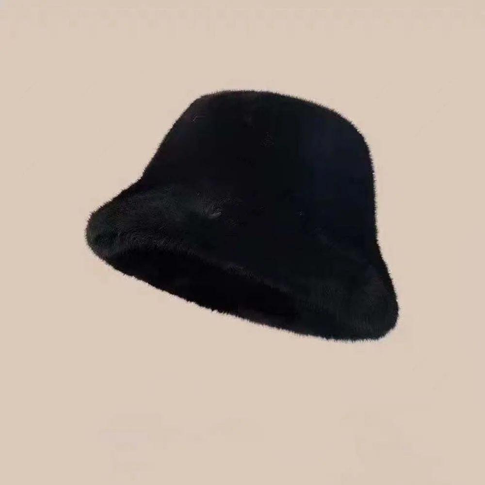 

Temperament Plush Basin Cap Imitation Mink Fur Warmer Winter Fisherman Hat Windproof French Style Anti-cold Bucket Hat Travel