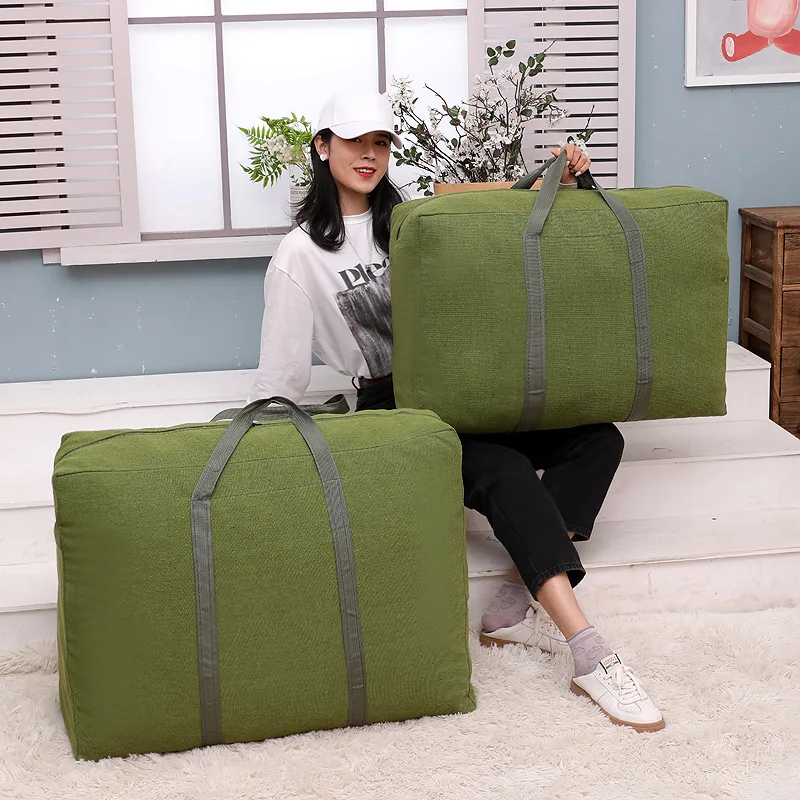 

Moving Bag Thickened Canvas Quilt Storage Bag Camping Portable Woven Bag Large Capacity Wardrobe Clothes Foldable Storage Bags