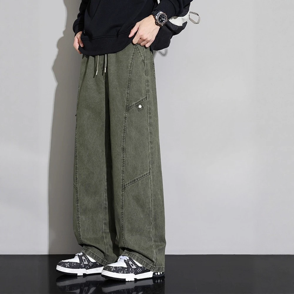 Men's Overalls 2026 Spring and Summer New Loose Straight Wide-leg Casual Splicing Scimitar Pants