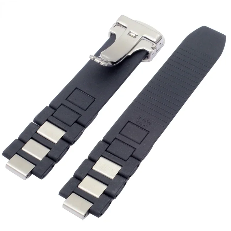 Raised Mouth Silicone Strap for Cartier 21th Century Folding Buckle Black White Rubber Watchband Accessories 20 * 10mm