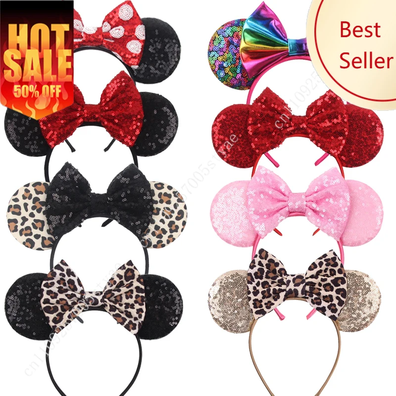 

Mickey Minnie Mouse Ear Headband Disney Cartoon Bow Korean Hair Art Ornament Party Holiday Decorations Gift Rainbow Hairbands