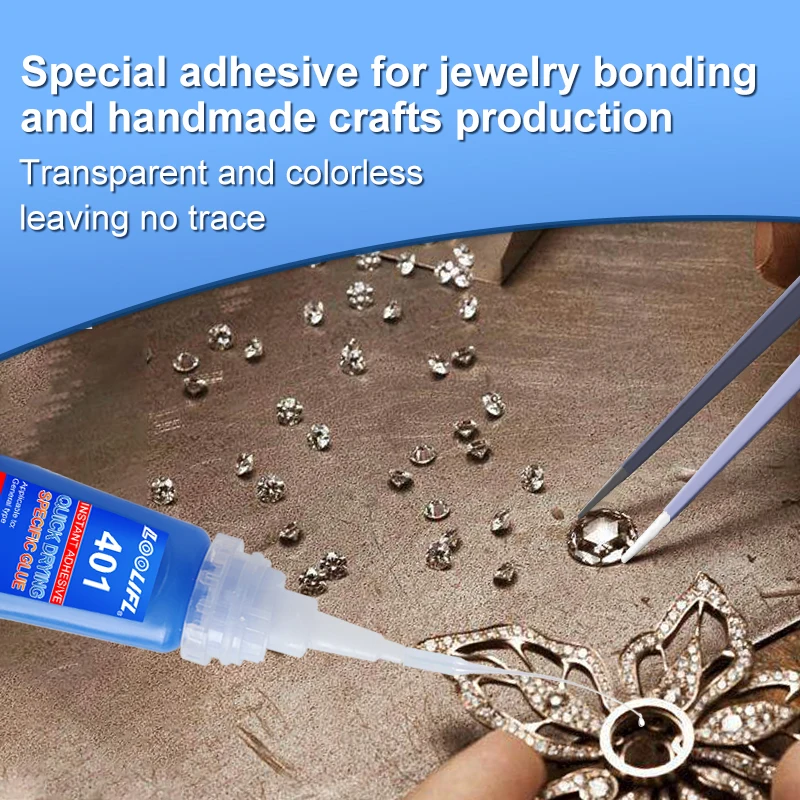 Cola 401 transparente super forte de 20ML, secagem instantânea, aplicável a cola multifuncional para metais, plásticos e acessórios
