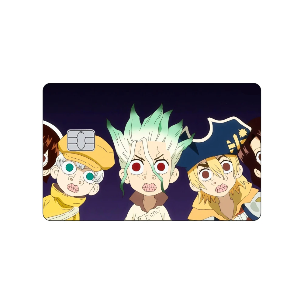 ملصقات كرتونية غير لامعة لبطاقة الائتمان Anime Dr.STONE لبطاقة البنك VISA JCB الرئيسية والبطاقات المغناطيسية الأخرى IC
