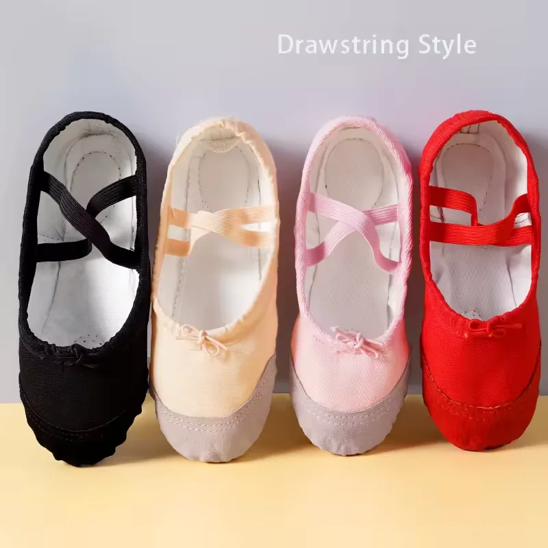 Girls' Drawstring Ballet Shoes Kids Soft Soled Dance Flats Adult Perfessional Dance Shoes Wear Resistant Non-slip Ballerina Shoe