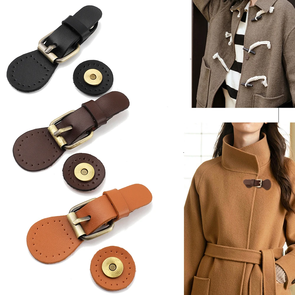 2Pcs Sewing on Genuine Leather Magnetic Snap Buckles Sewing Fasteners for DIY Patchwork Bags Handbag Lock Hardware Accessories