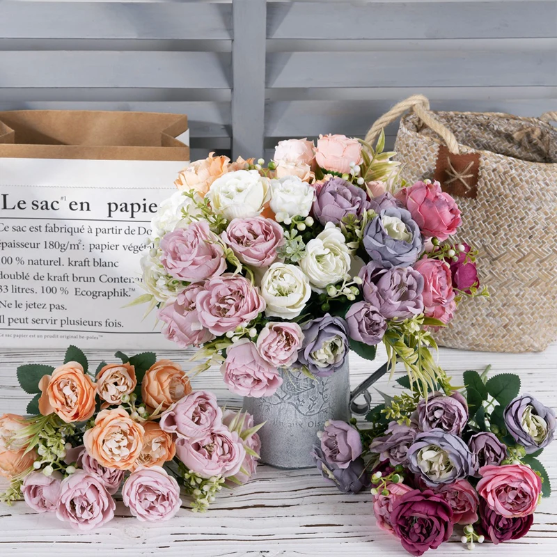 

1 Bouquet Artificial Flowers Bouquet Peony Tea Rose Autumn Silk Fake Flowers for DIY Living Room Home Garden Wedding Decoration