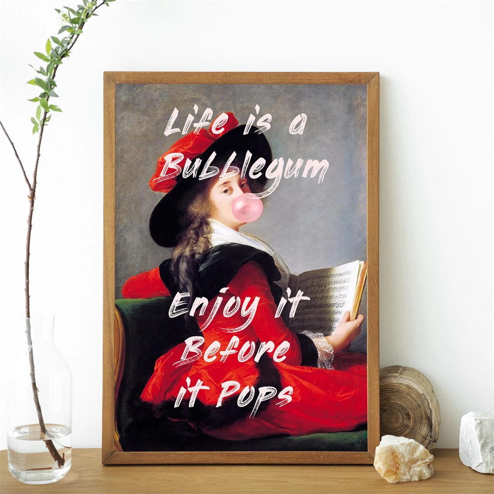 Altered Graphic Art Renaissance Style Prints Funny Pop Art Poster Renaissance Girl Vintage Wall Decor Funny Canvas Painting