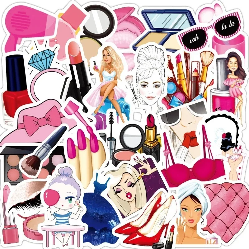 2Sets=100Pcs Pink Girl Makeup Perfume Bottle Waterproof PVC Trolley Case Stickers