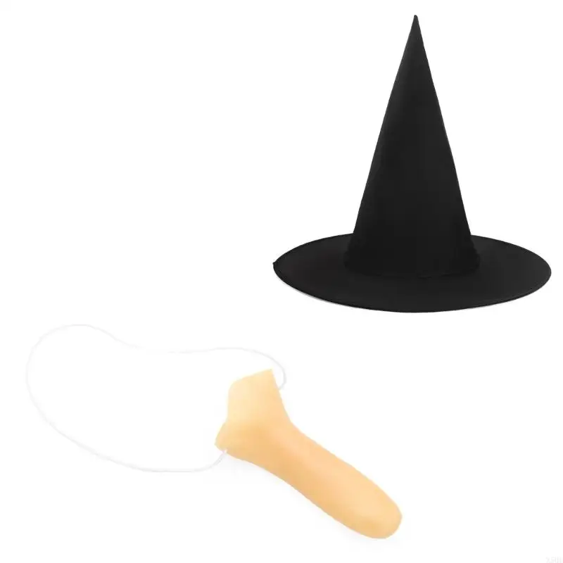 Halloweenowa czarownica Akcesoria Cosplay Kobiety Kostium czarownicy Kapelusz czarownicy i zestaw sztucznego nosa dla kobiet