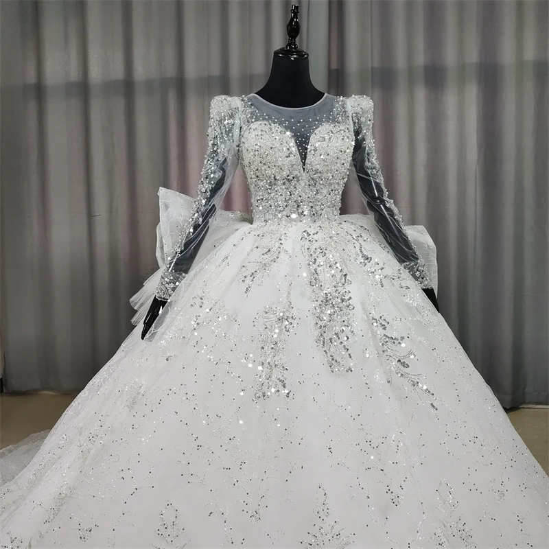 Prawdziwe zdjęcia pełne rękawy dekolt w szpic vestidos de novias 2024 abiti da cerimonia donna elegante luksusowy długi pociąg GB057T