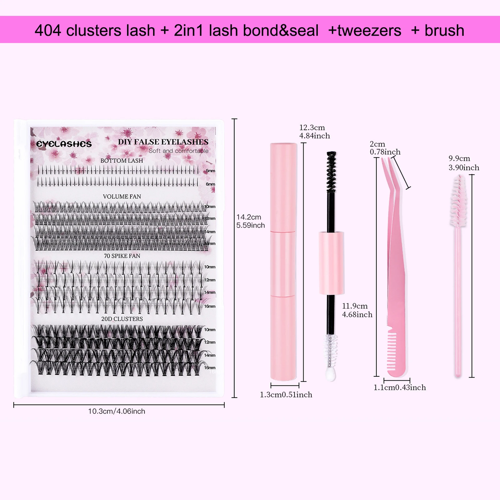 DIY Makeup Set Segmented Mixed Lash Bond and Seal Eyelash Glue Remover Applicator Lash Clusters Eyelash Extensions Complete Kit