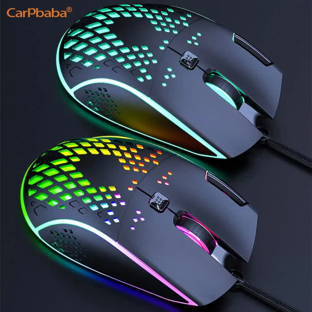 1Pcs Hollow-Out Gaming Mouse Black Wired Rgb Light Honeycomb Design Ergonomic Computer Mouse for Laptop Desktop Office Gaming