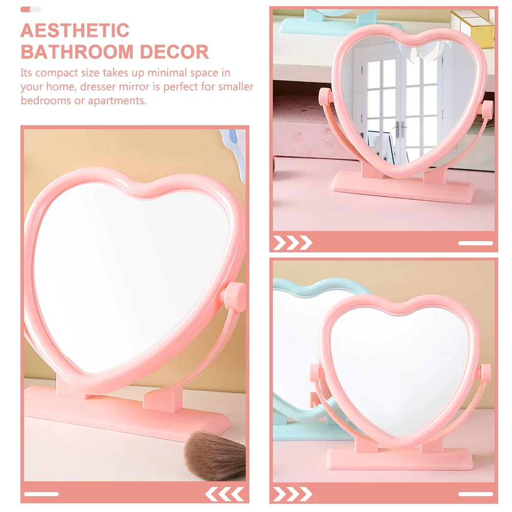 Double Sided Makeup Mirror Vanity Table Aesthetic Mirrors Love Desk Office Plastic for Heart Shaped