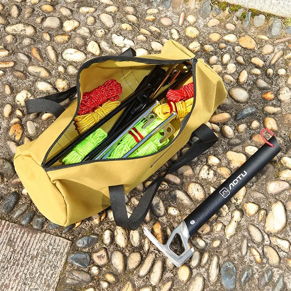 Tear Resistant Tent Peg Storage Bag Handle Design Versatile Use Double Layer Tent Pole Bag Portable Large Internal Space