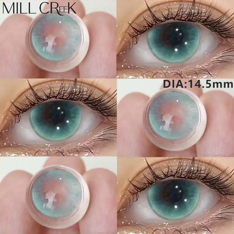 MILL CREEK 2PCS Color Contact Lenses Blue Lens Large Diameter For Eye with Myopia Green Natural Lens 14.5mm Beauty Pupils Yearly