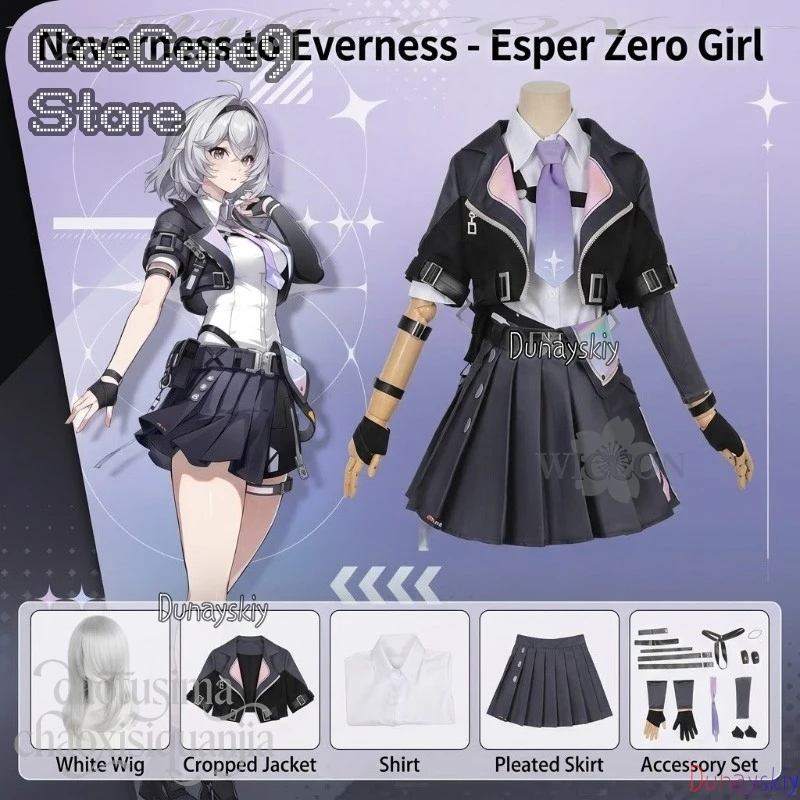 Disfraz de Anime Game Neverness To Everness, Esper Zero, para Chicas, Estilo Kawaii JK, Abrigo Gris Oscuro, Vestido, Corbata, Pelucas de Moda, para Halloween y Navidad