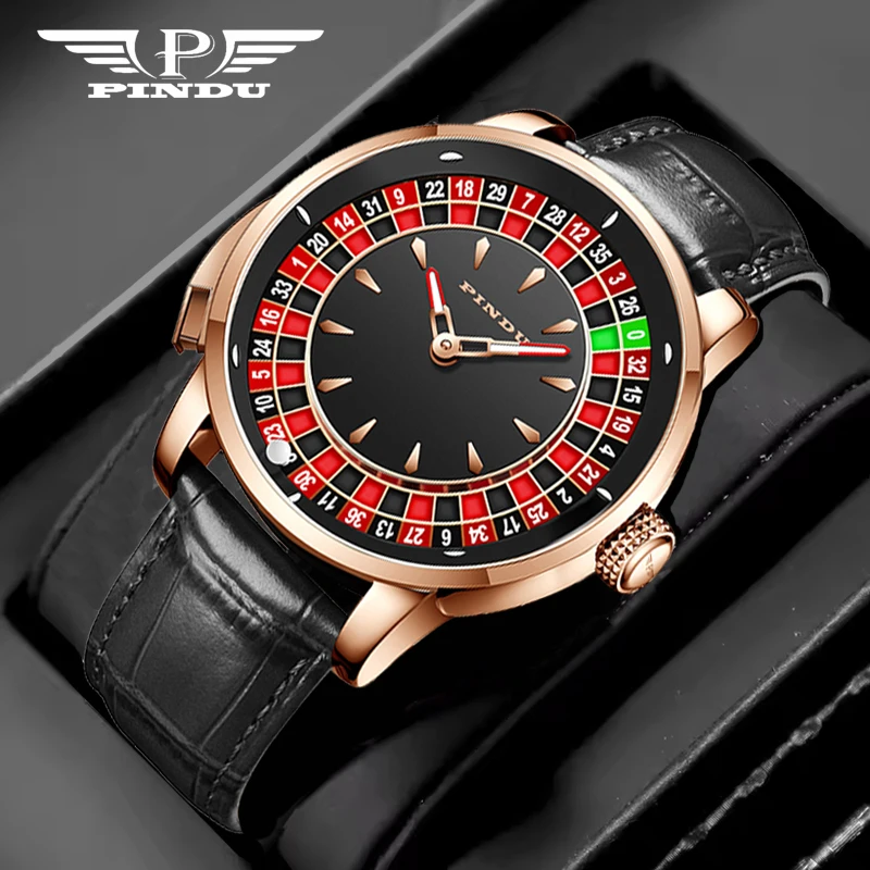 

Мужские механические часы PINDU Design 2026 New NH35A с вращающимся элементом «Русская рулетка», сапфировым стеклом и циферблатом с бриллиантами