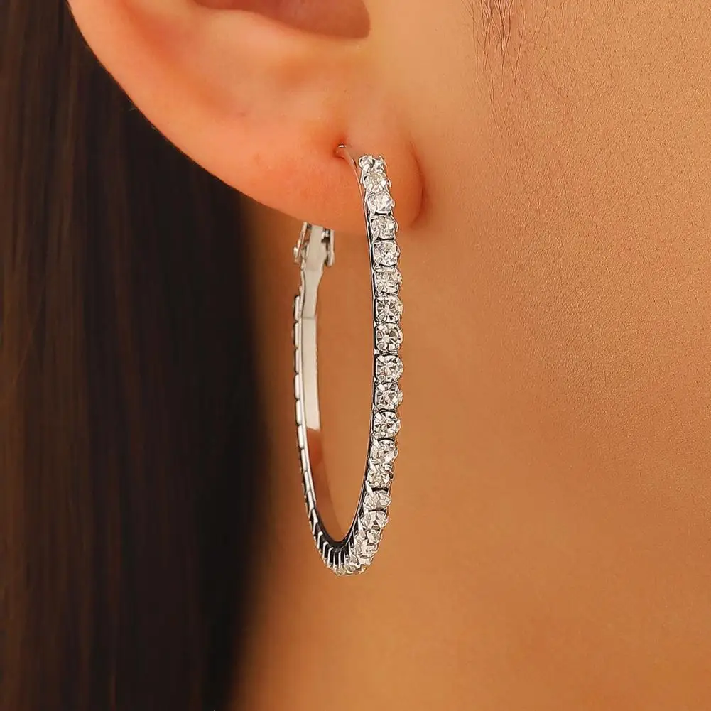 Stable Wearing Earrings 3 Pairs Women Hoop Earrings Set Rhinestone Jewelry Gift Multi-size Ear-pin Closure Earrings with Stable