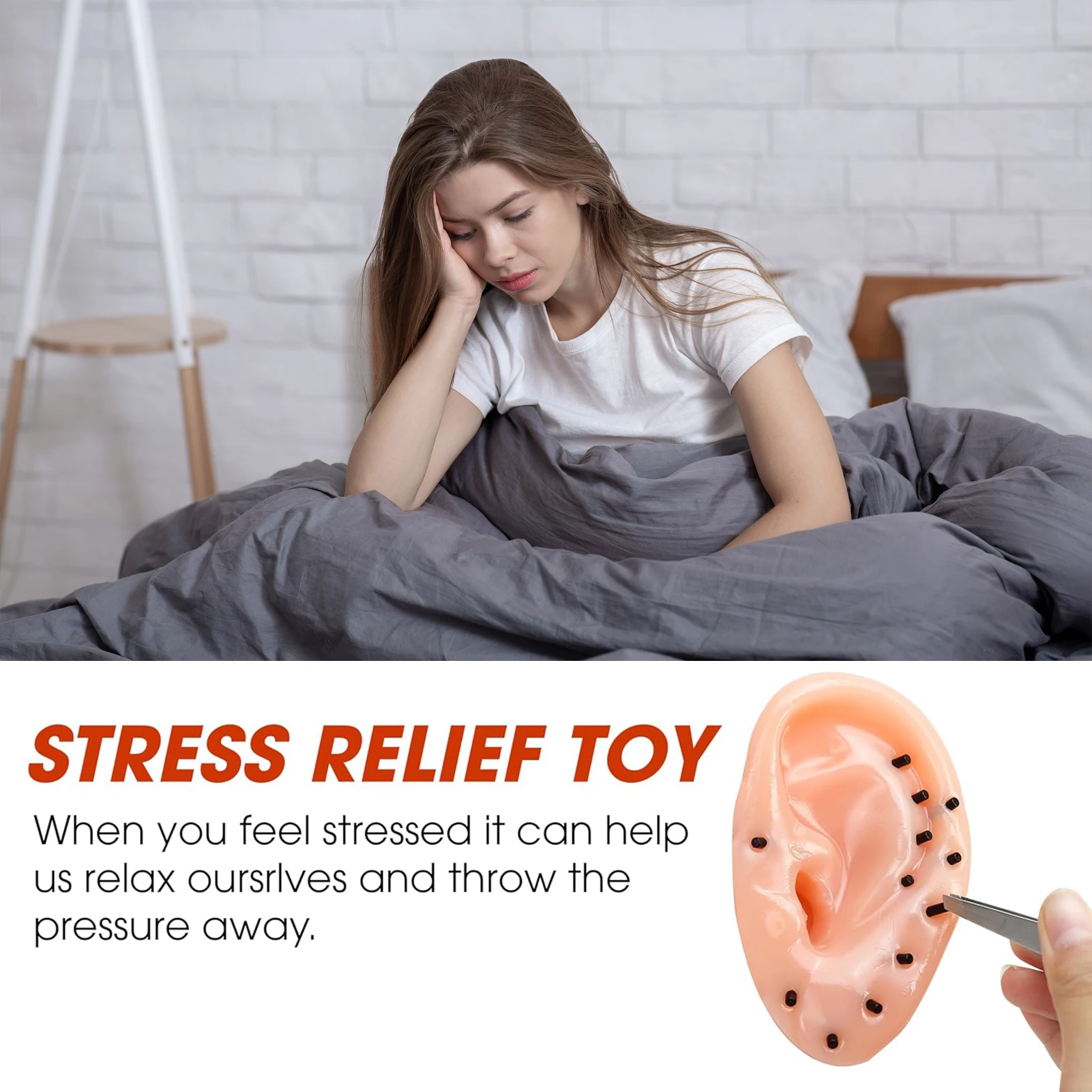 

Ear Shaped Blackhead Remover Stress Relief Toy Reusable Pimple Popping Simulator with 15 Blackheads and Tweezers for Adults