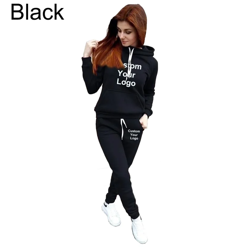 Fashion Women Custom Your Logo Hoodie Set Women Sportsuits Two Piece Suits Hooded Sweatshirts Long Pants Autumn Winter