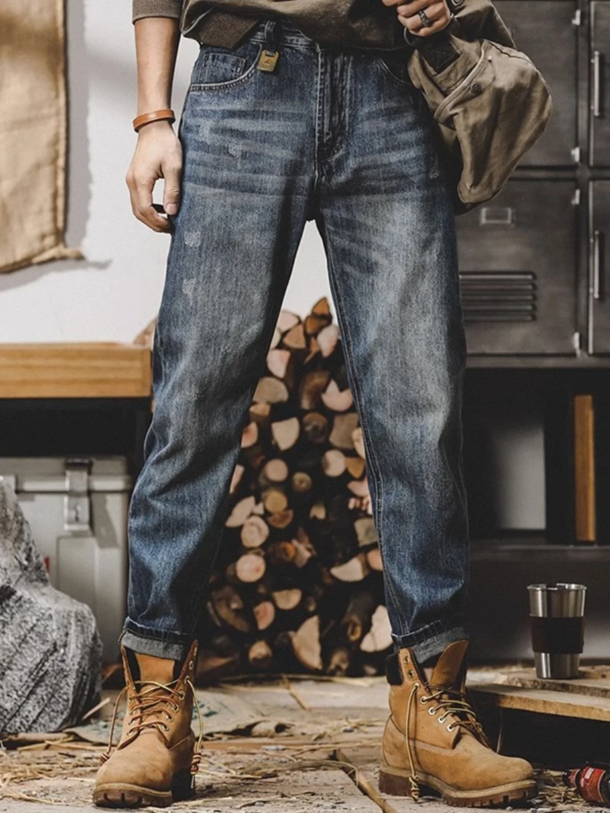 

Large Size Men's Straight Leg Jeans Autumn Winter American Retro Sle Loose Fit Casual Pants Stone Waed Youth Trendy