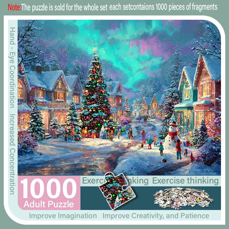

A Box of 1000pcs Puzzles for Adults with a Christmas Town Design - Scratch-Resistant, Challenging, Suitable for Adults, Family