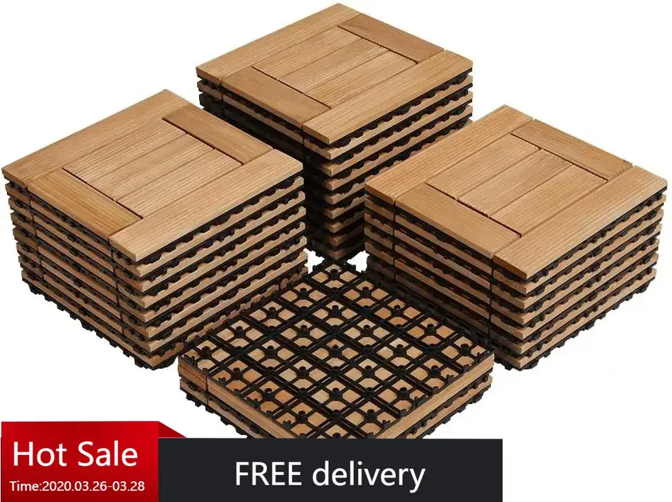 27PCS Patio Tiles Interlocking Wood Floor Tiles Outdoor Wooden Flooring Planks 12 x 12in Composite Decking Natural Wood