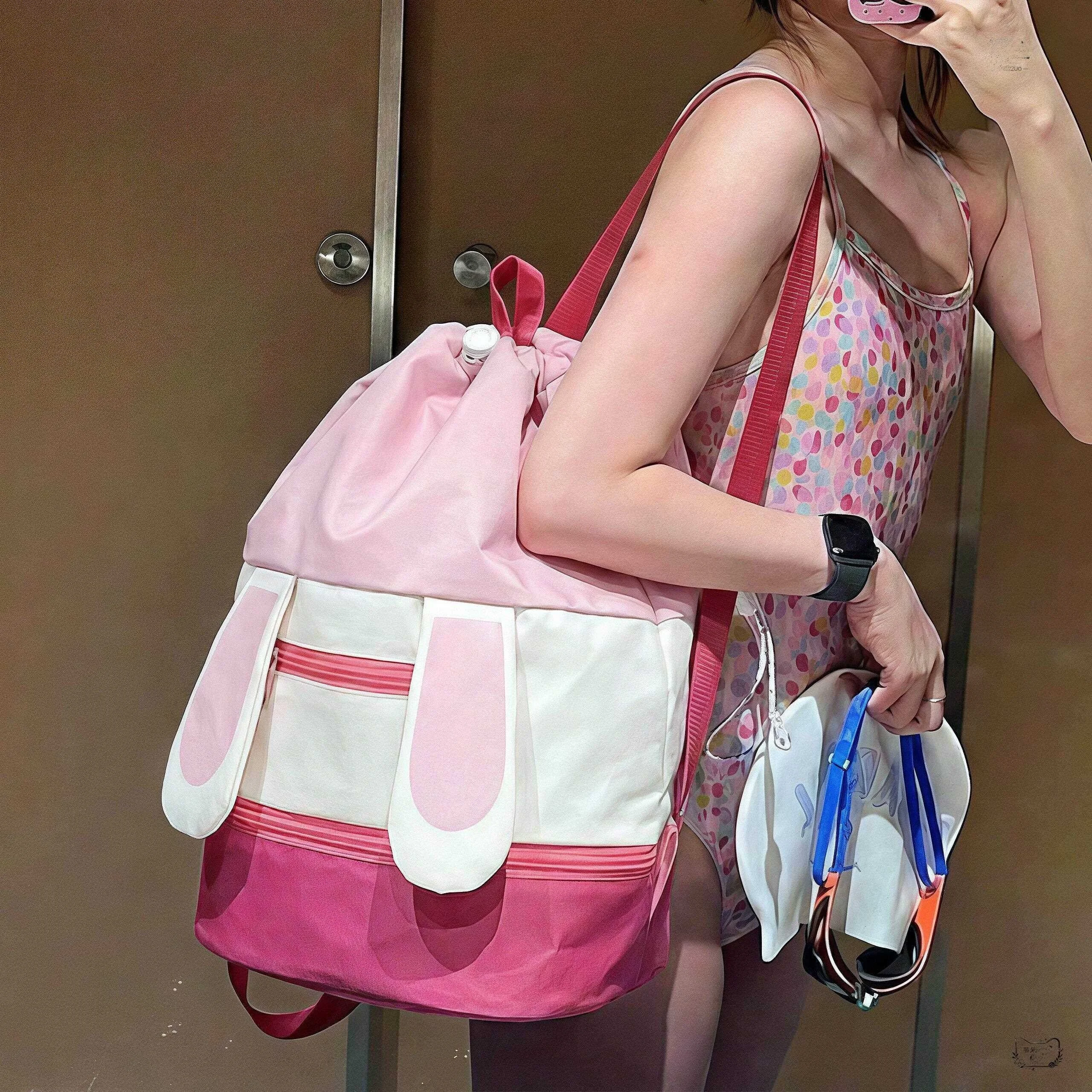 

Pink Rabbit Swimming Bag Large Capacity Waterproof Storage Pouch for Women Separate Wet And Dry Children's Backpack