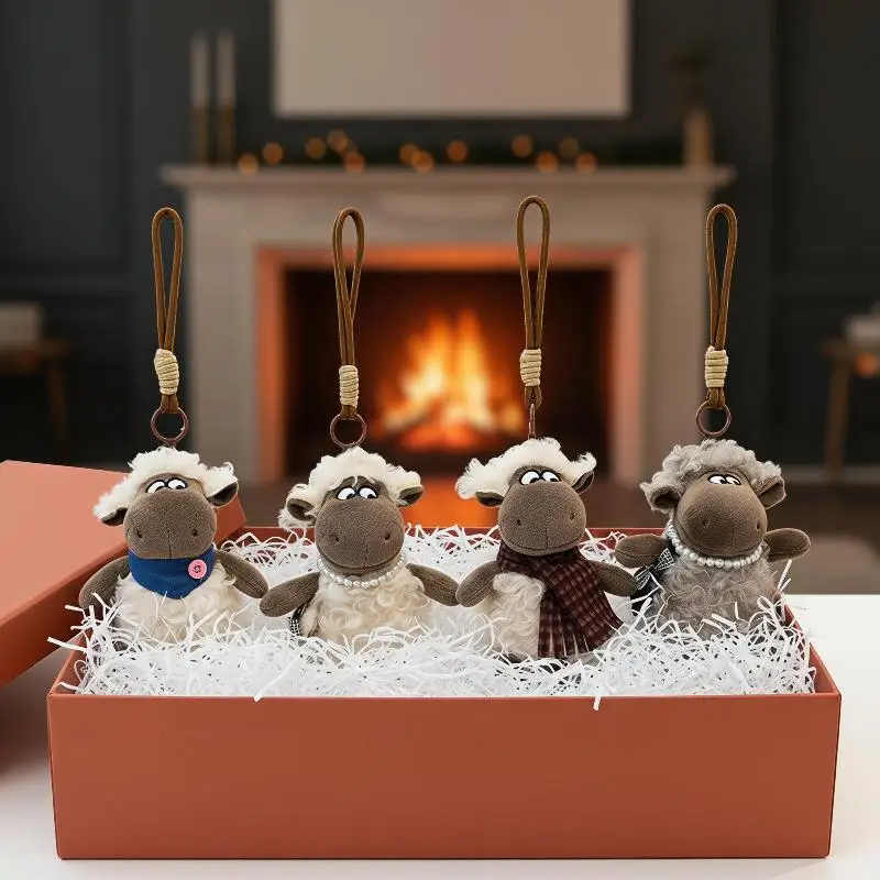13cm Cute Vintage Curly Sheep Plush Keychain Soft Handmade Plush Animal PendantNew