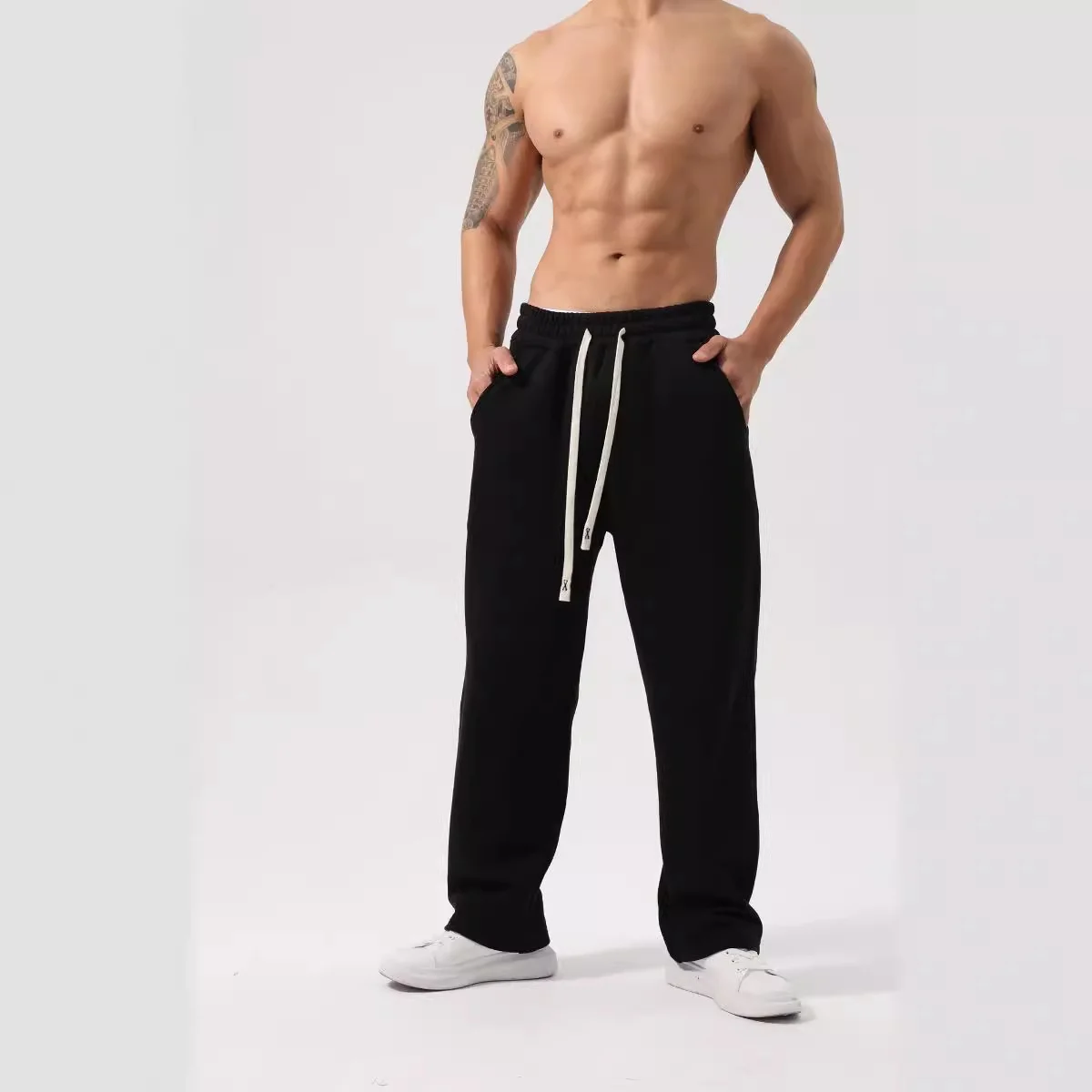 Men's Solid Color Fashionable Drawstring Sports Sweatpants with Pockets Comfortable and Soft Outdoor Breathable Fabric Suitab