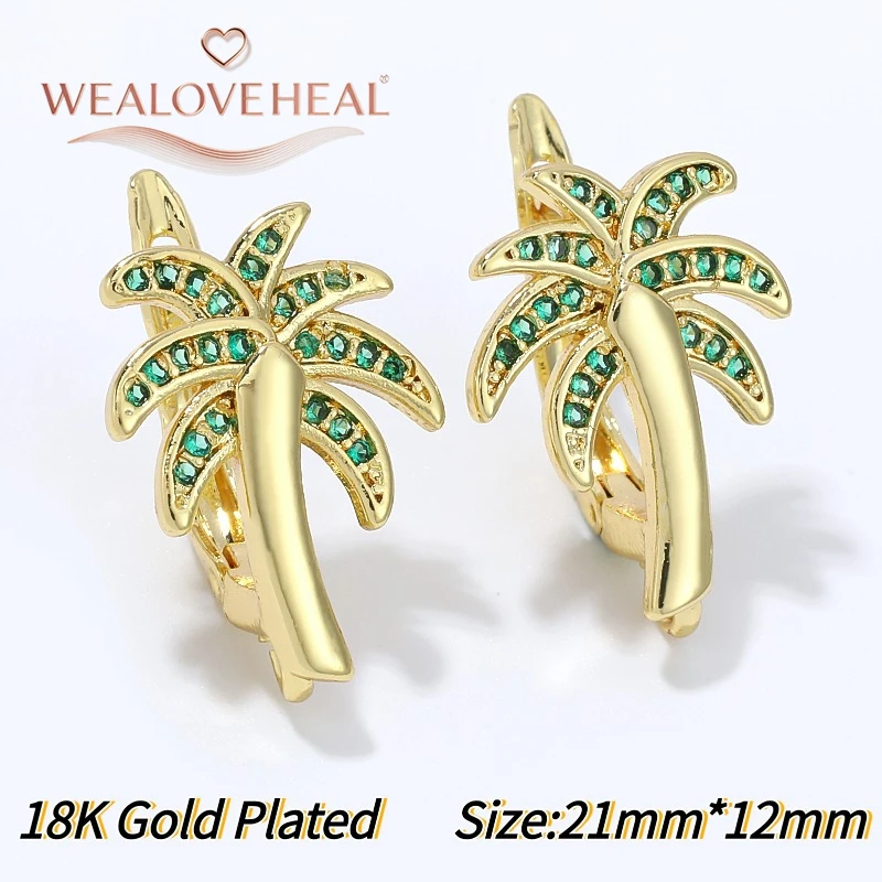 ohrringe selber machen, Palmblatt-Ohrring-Haken, 18K vergoldetes Messing, mit Zirkonia besetzt, Kokosnussbaum-Ohrhaken, DIY-Zubehör für baumelnde Ohrringe – Detail 19
