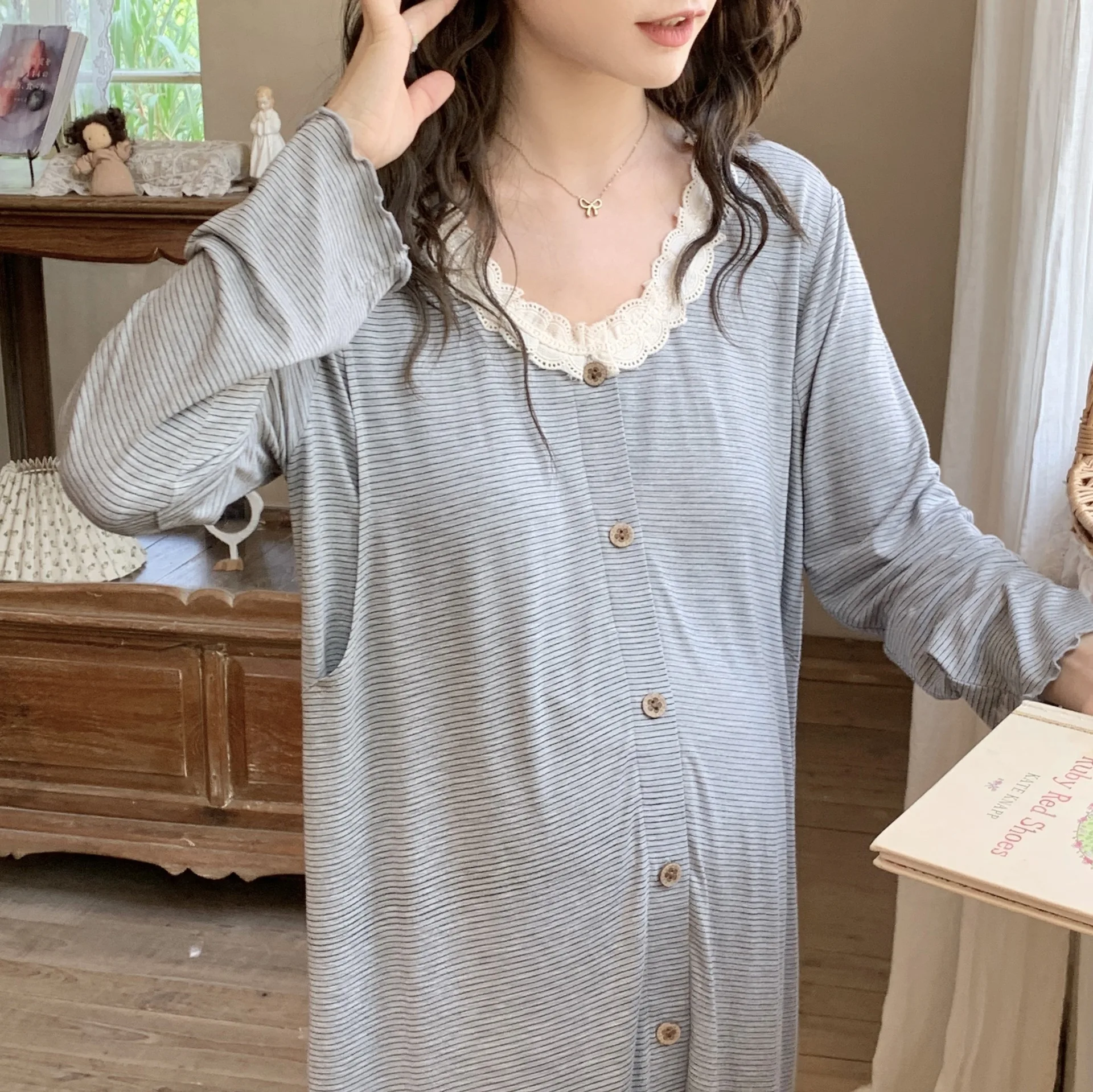 2026 New Summer Modal Maternity Dress Thin Open Front Nursing Dress Pregnant Women Breastfeeding Gown for 4-5 Months