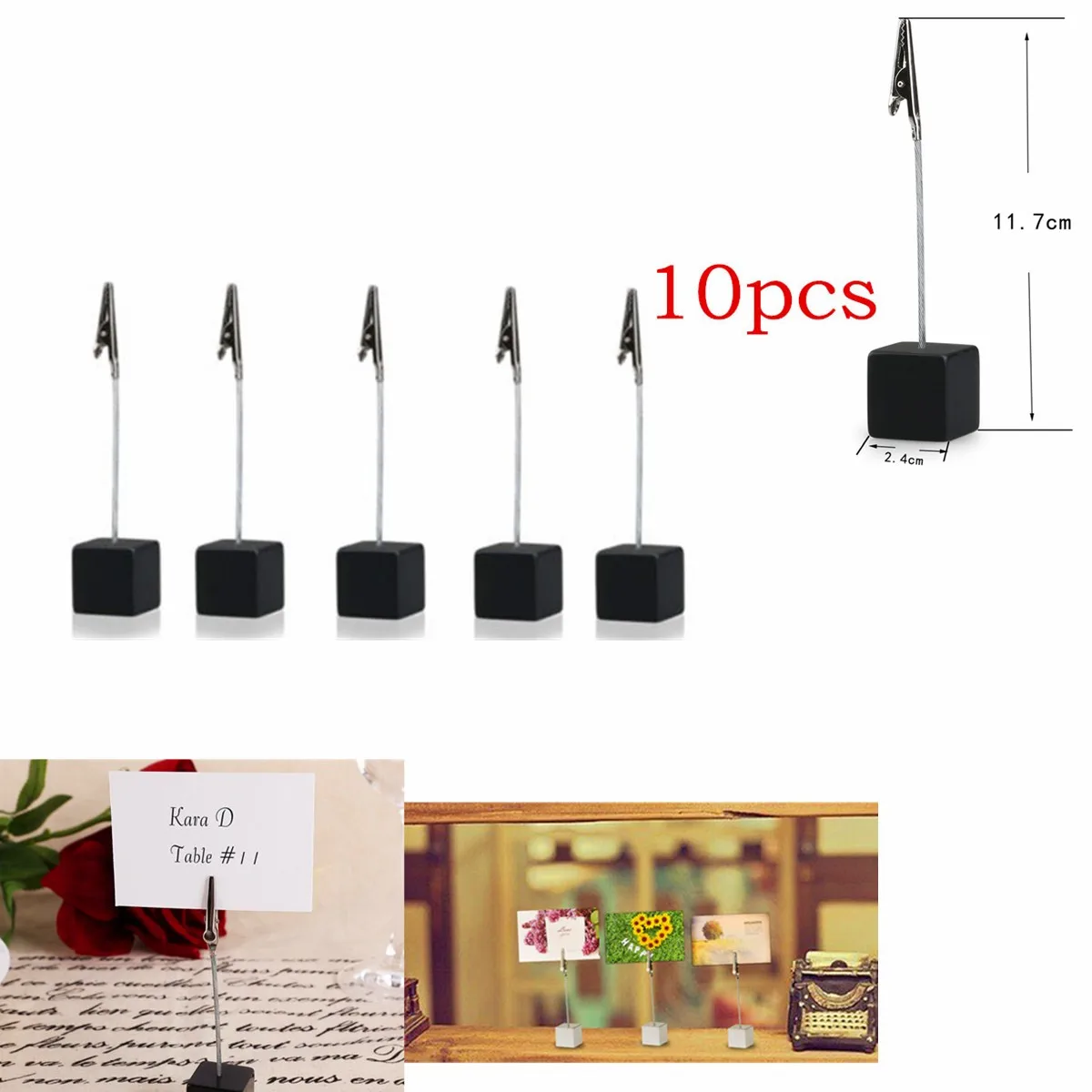 10Pcs Black Stainless Steel Memo Holders Desktop Note Clips Cube Base Office Document Photo Clip Memo Holder Photo Clip