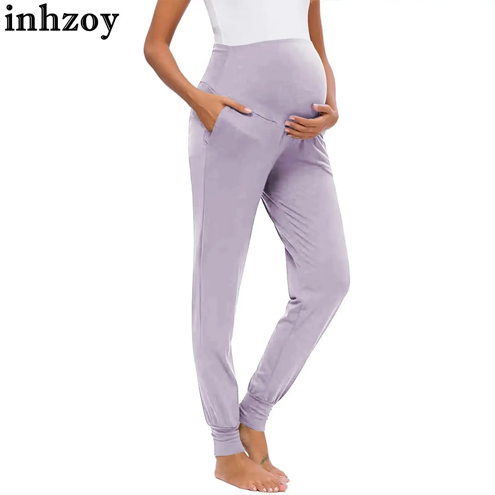 

Эластичные удобные повседневные брюки для беременных с высокой талией на животе, спортивные штаны для йоги, спортивная одежда, домашняя одежда, уличная одежда