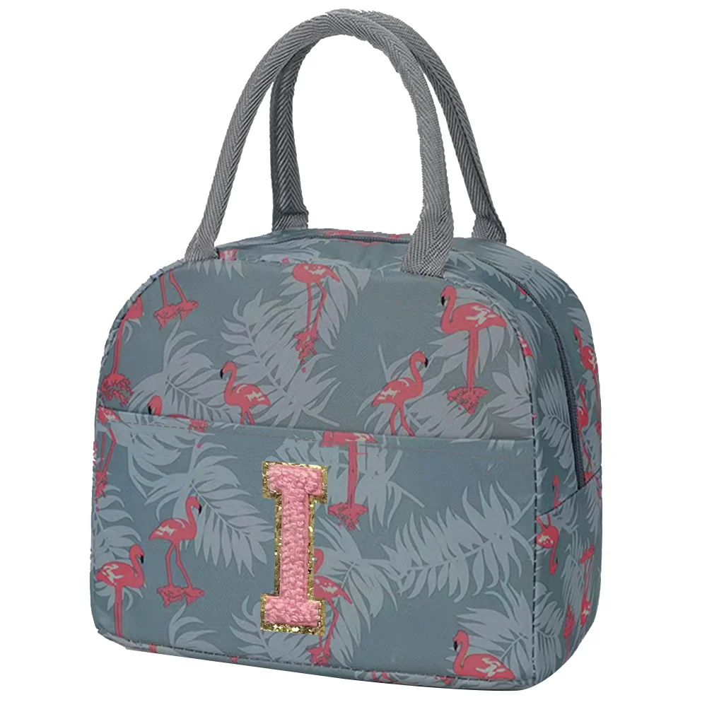 Borduurwerk Lunchbox Thermische Tas Schattige Trendy Tote Voedsel Opbergtas Organizer Kids Blue Flamingo