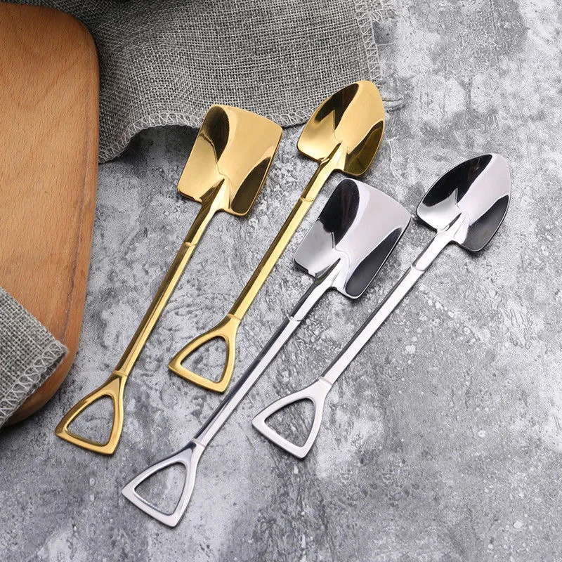 Wholesale Stainless Steel Shovel Spoon Creative Tea Coffee Spoons Cream Dessert Watermelon Scoops Home Tableware Cutlery Sets