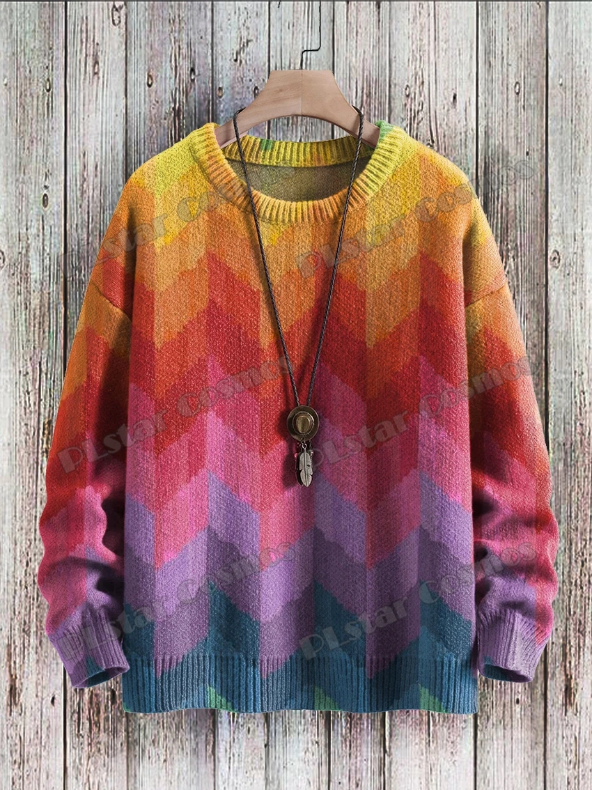 Winter Unisex Casual Knit Pullover Sweater Rainbow Colors Swirl & Nebulous Art 3D Printed Crewneck Knitted Sweaters KMY27