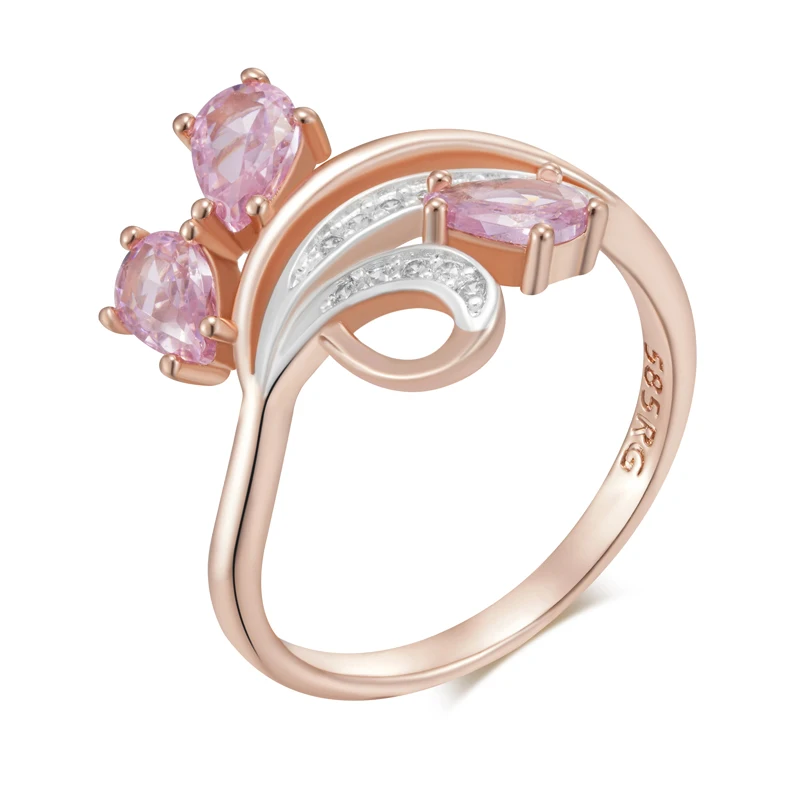 Kinel Hot Shiny Pink Natural Zircon Crystal Flower Ring For Women Fashion 585 Rose Gold Silver Color Mix Daily Ethnic Jewelry