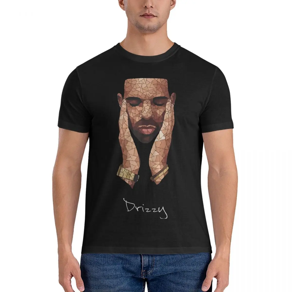 Vintage Drke Drizzy Rapper Moasiac T-Shirts Men Crew Neck Cotton T Shirt Drake Short Sleeve Tees Original Tops