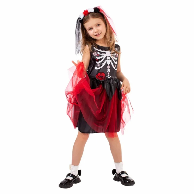Disfraz del Día de los Muertos, traje tradicional mexicano, mono con estampado de rosas, ropa de actuación de Carnaval para niños de Halloween, vestido Catrina