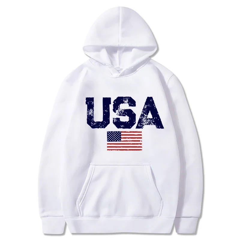 

Usa Letters American Flag Stars And Stripes Mens Clothing Loose Crewneck Hoodie Autumn Pullover Hoodies Casual Pocket Sweatshirt