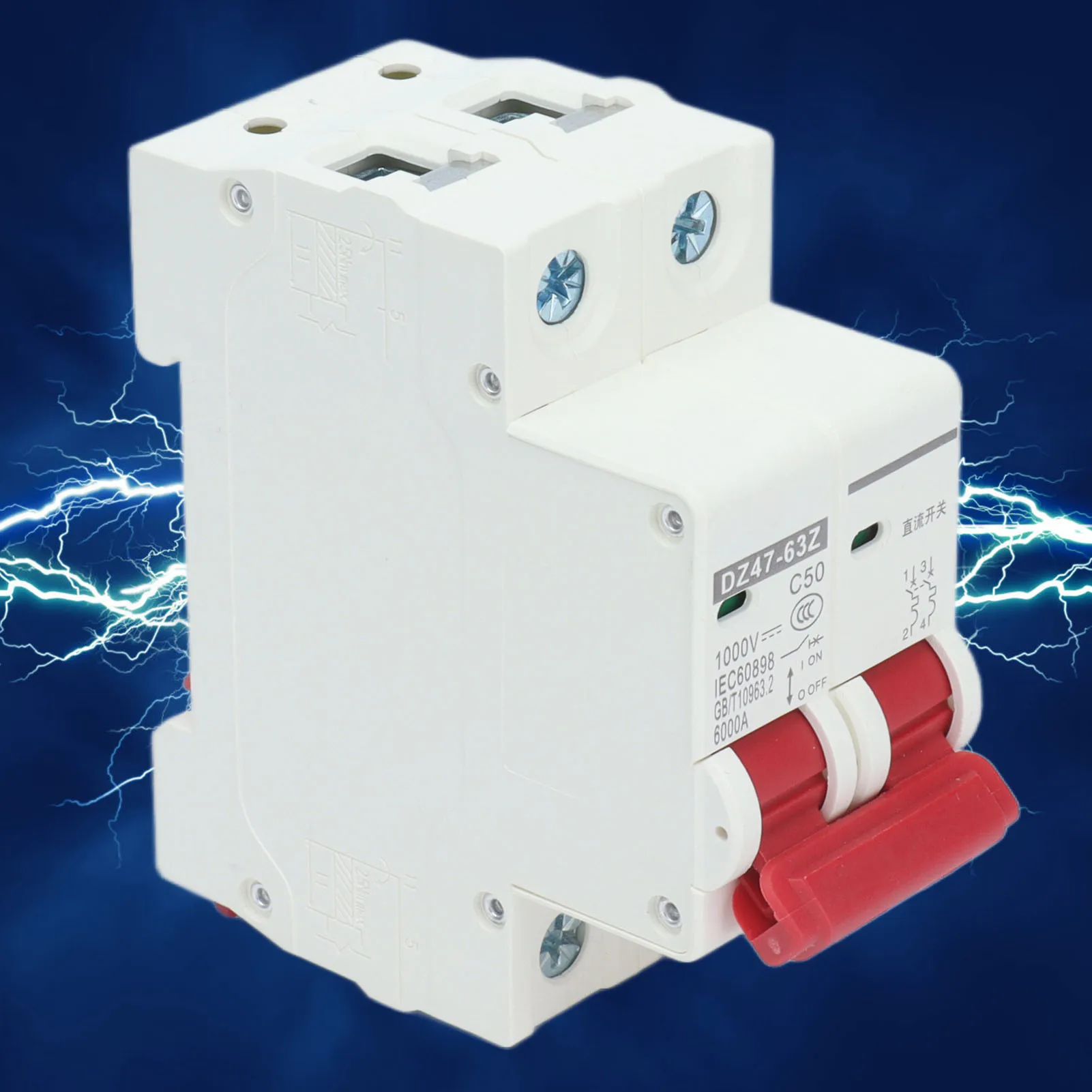 Miniature Circuit Breaker 2P Solar PV System Isolator DIN Rail Mount 1000V 50A DZ47‑63Z C50  Miniature Circuit Breaker