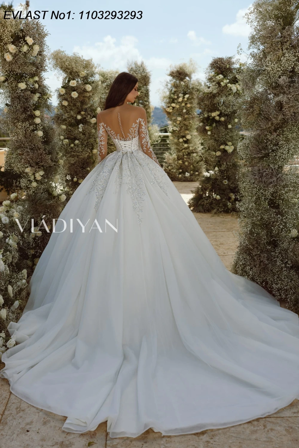 EVLAST Suknia Ślubna w Stylu Vintage, Linia A, Długi Rękaw, Koraliki, Koronkowe Aplikacje, Olśniewająca Suknia Ślubna, Robe De Mariee TBD114