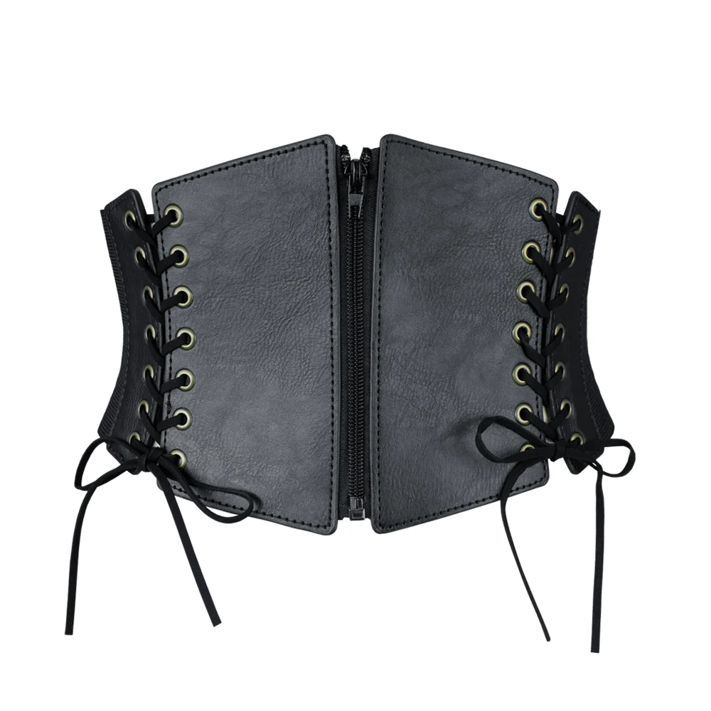 

SISHION Gothic Vintage Design Lace Up Zipper Leather Belt Women Black Wide Stretch Elastic Corset Waist Trimmer Belts TCS357