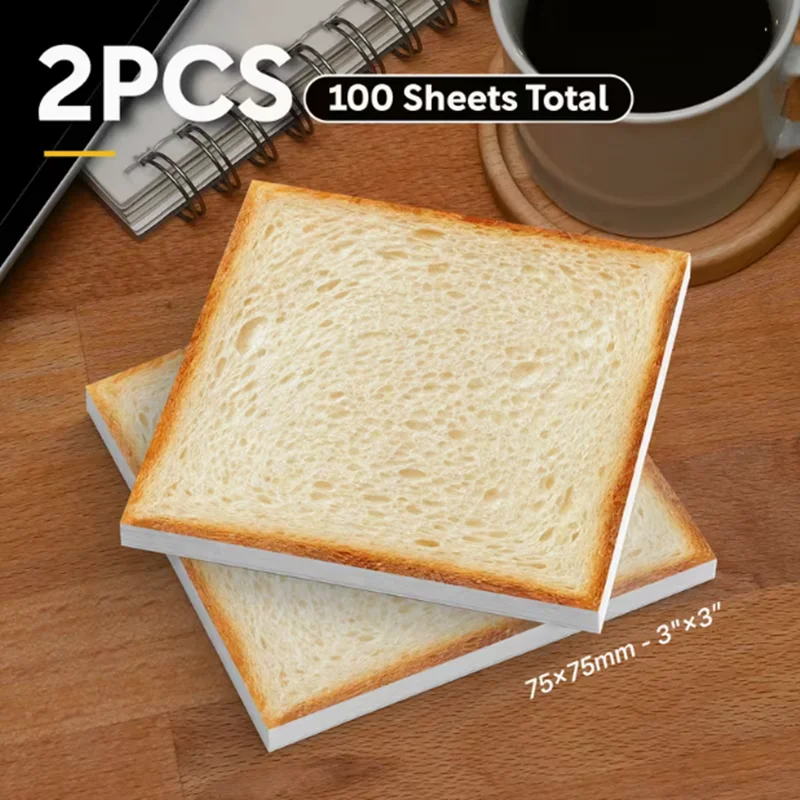 2 Sheets of Sticky Notes for Bread, Self-Adhesive Notes, a Total of 100 Sheets, Suitable for To-Do Lists and Office Supplies