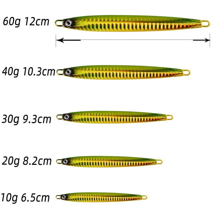 SLOWER-Long Metal Jig Fishing Lure, Slow Cast, Jigging Spoon, Artificial Shore Bait, Sea Tackle, 10G, 20G, 30G, 40G, 60G, 7Pcs