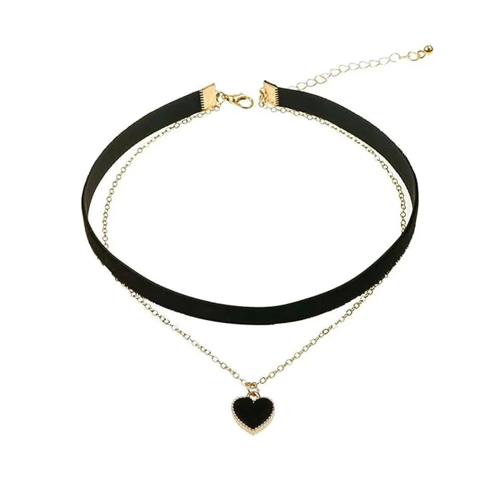 Heart Necklace Valentines Day Gifts for Her Black Heart Choker Necklace Red Ribbon Choker Love Jewelry as New Year Gifts