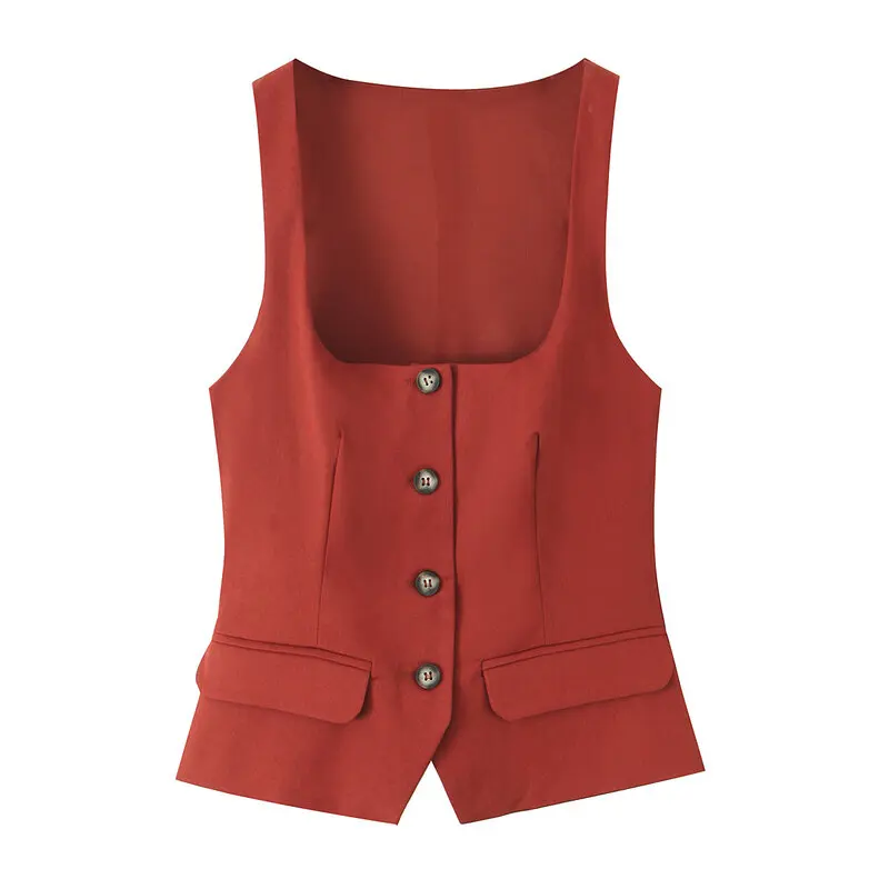 Spring 2025 Women's Fashion Versatile Button Decorated Square Collar Sleeveless Elegant Top New Arrival