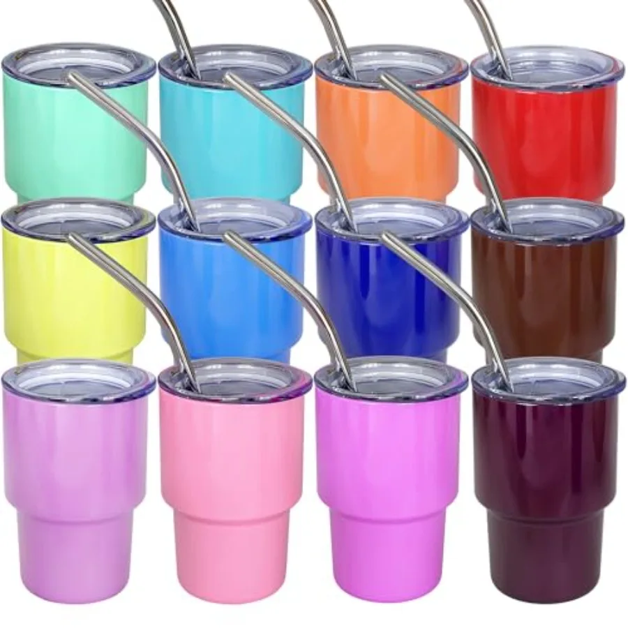 

UIRZOTN 3oz Mini Tumbler Shot Glass with Straw and Lid, Stainl Steel Sublimation Shot Glasses for Wedding Party Whiskey Cocktai