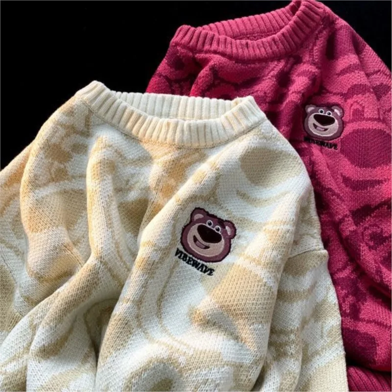 Little Bear Cartoon Women\'s Oversize Sweater Tops Pullovers Anime Long Sleeve Winter Clothes Knitwear Ladies rounds neck Cute